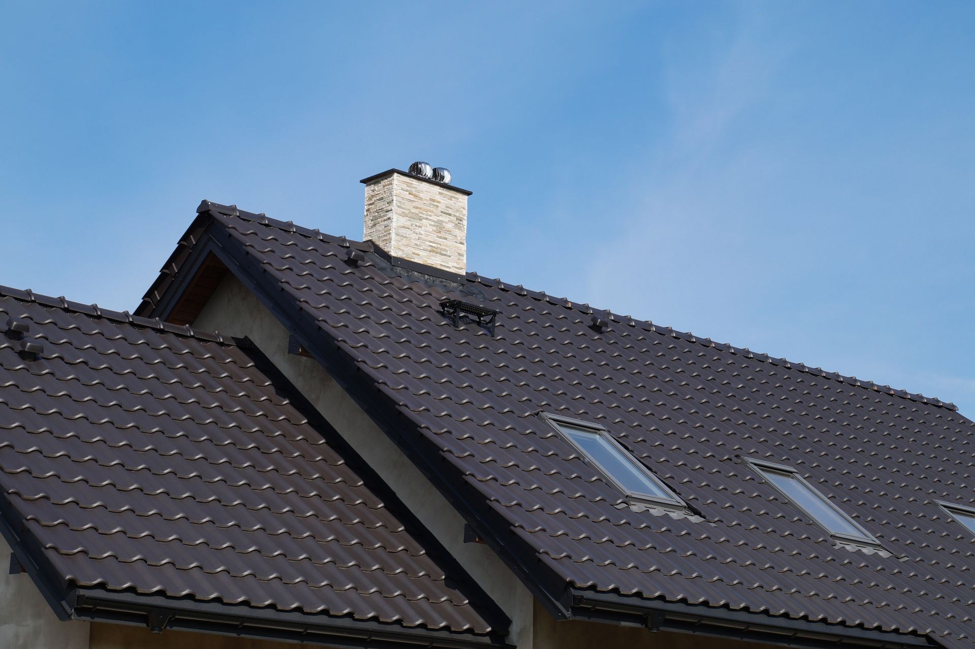 The roof in a newly built building made of ceramic tiles.